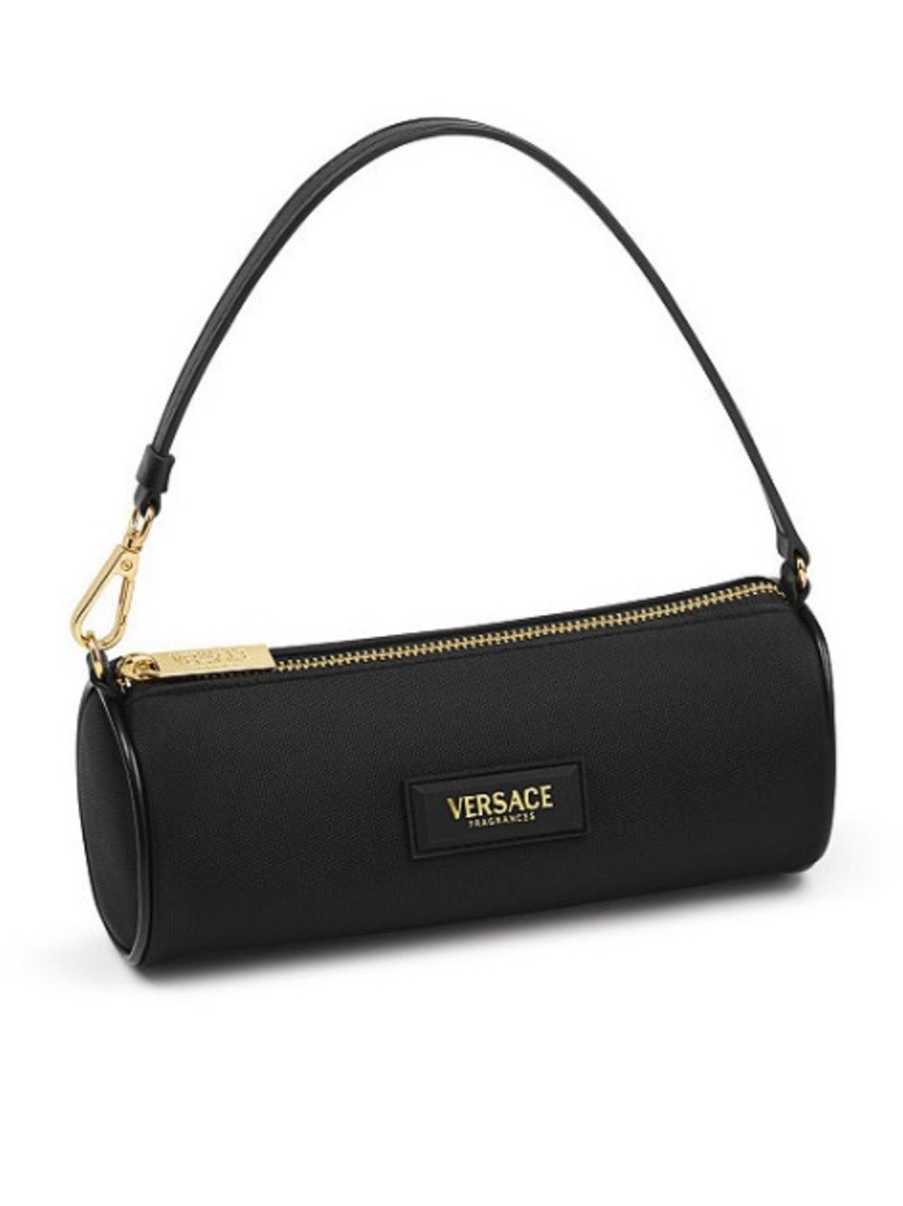 Authentic Versace Black Cylinder Mini Bag Hand Bag with Gold Hardware